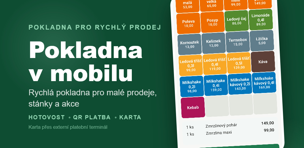 Pokladna v mobilu — rychlá pokladna pro malé prodeje
